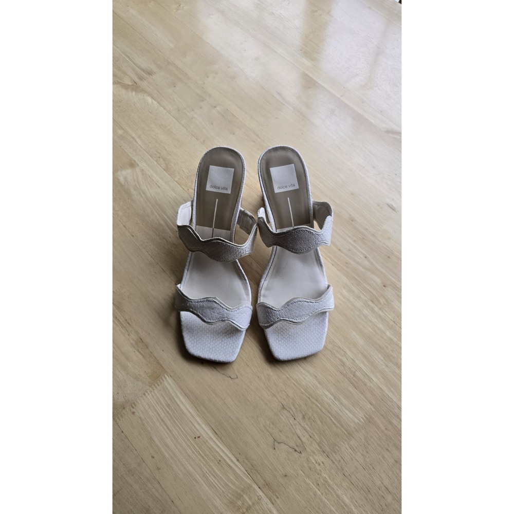 Dolce Vita Heeled Slide Sandals Womens Square Toe‎ Cream Snakeskin Textured Mule